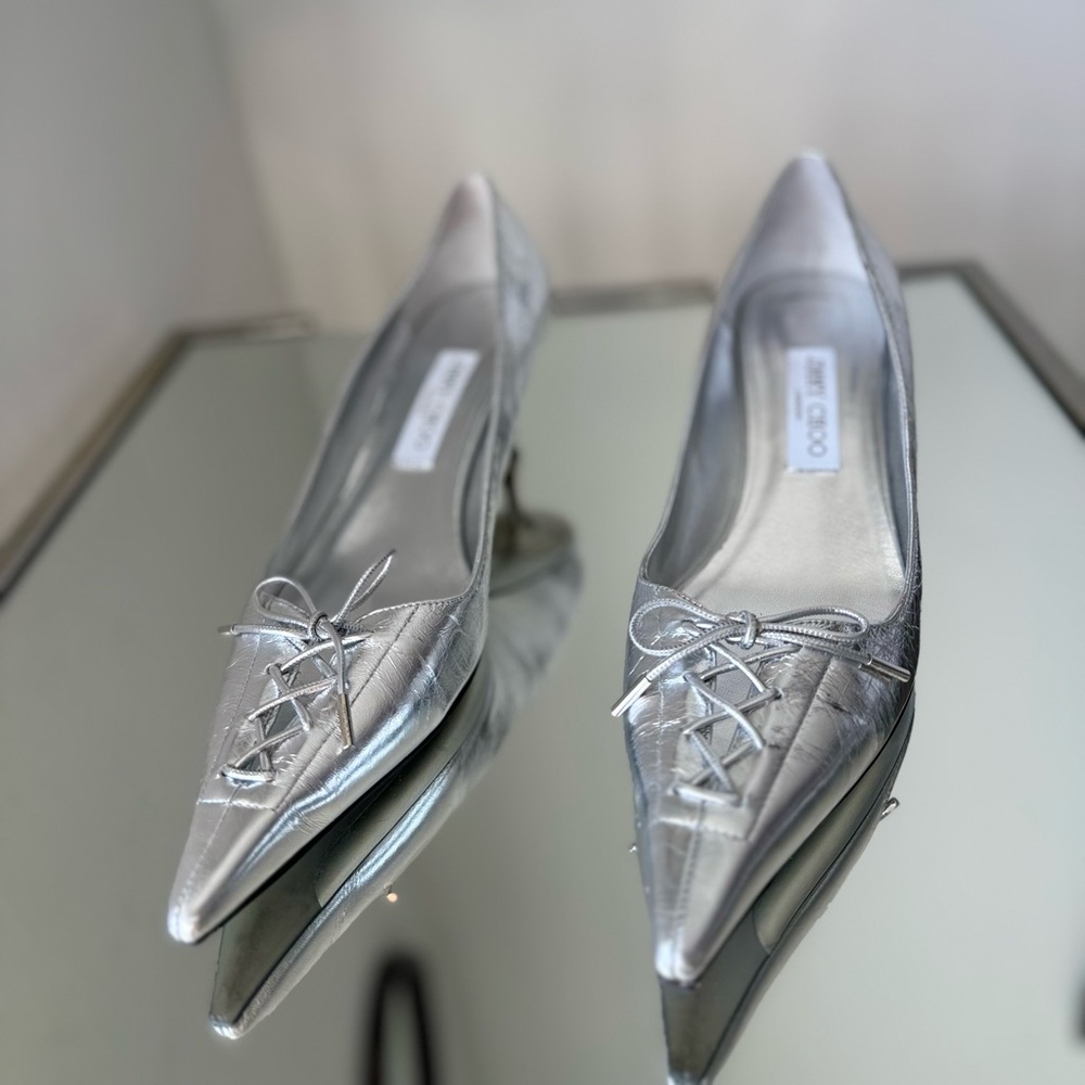 Jimmy Choo Scarlett Metallic Corset Kitten Pumps $1,075 41 - Picture 5 of 14